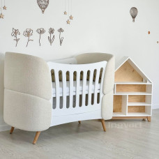 Ingvart Овальная детская кроватка Transformers Fly Bed (белая обивка Bouclé)