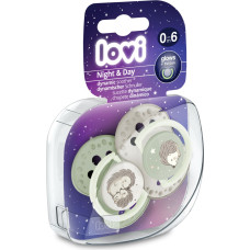 Lovi 22/929 Динамическая силиконовая пустышка 0–6 мес., 2 шт., Night&Day Ёжик