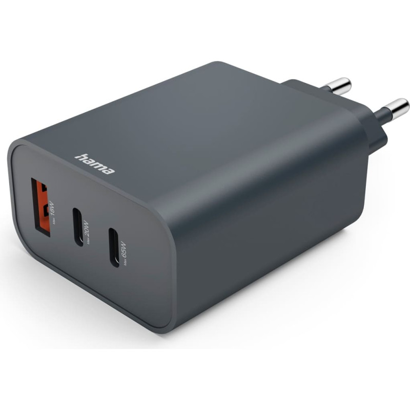 Hama 08644500 65W PD Wall Charger 2x USB-C USB-A Fast Charging ECOSENTIAL