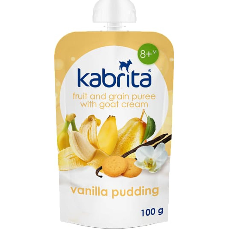 Kabrita Фруктово-зерновое пюре с козьим молочным кремом "Ванильный пудинг" для детей с 8 месяцев, 100 г