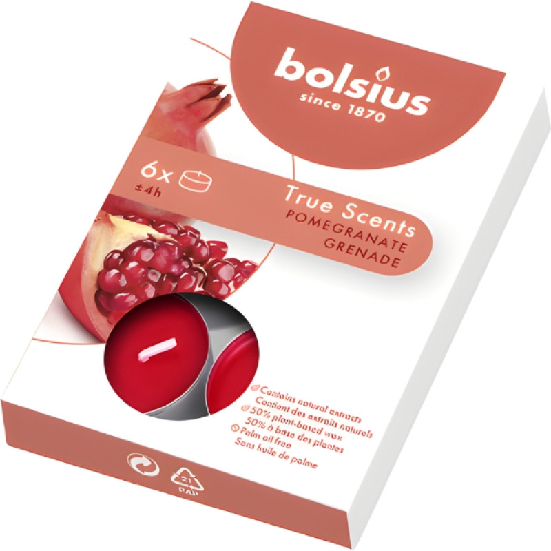 Bolsius Ароматические чайные свечи. 6 шт. True Scents гранатовый.