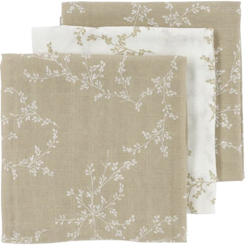 Meyco Baby muslīnu autiņu komplekts Branches Sand (3 gab., 70x70 cm)
