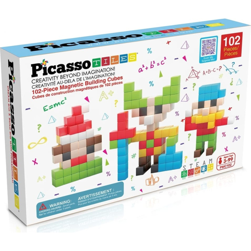Picasso Tiles Magnetic Construction Set Magnetic Cubes 102 pcs, PMC102