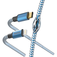 Hama 00201561 Reflective Charging Cable, USB-C - Lightning 1.5m Nylon blue