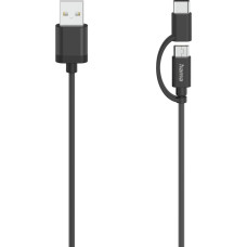 Hama 00200616 Micro-USB Cable, 2 in 1, incl. Adapter to USB-C, USB 2.0, 0.75 m