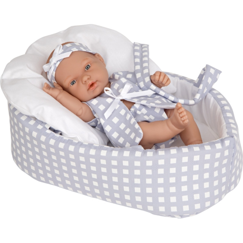 Arias Baby doll with gray carrycot, 26 cm