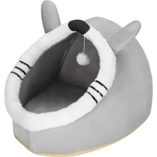 Springos Лежанка для кошки с игрушкой и подушкой Springos PA0241 42x44x35 см серая