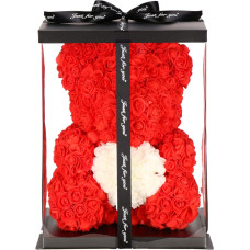 Springos Мишка из роз Springos HA7225 красный с белым сердцем и подарочной коробкой, 36 см