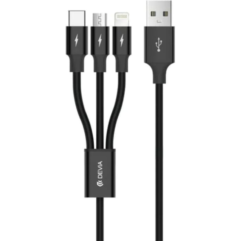 Devia Kintone Series 3In1 Tube, USB to Lightning, MicroUSB, Type-C, 1,2m, Black