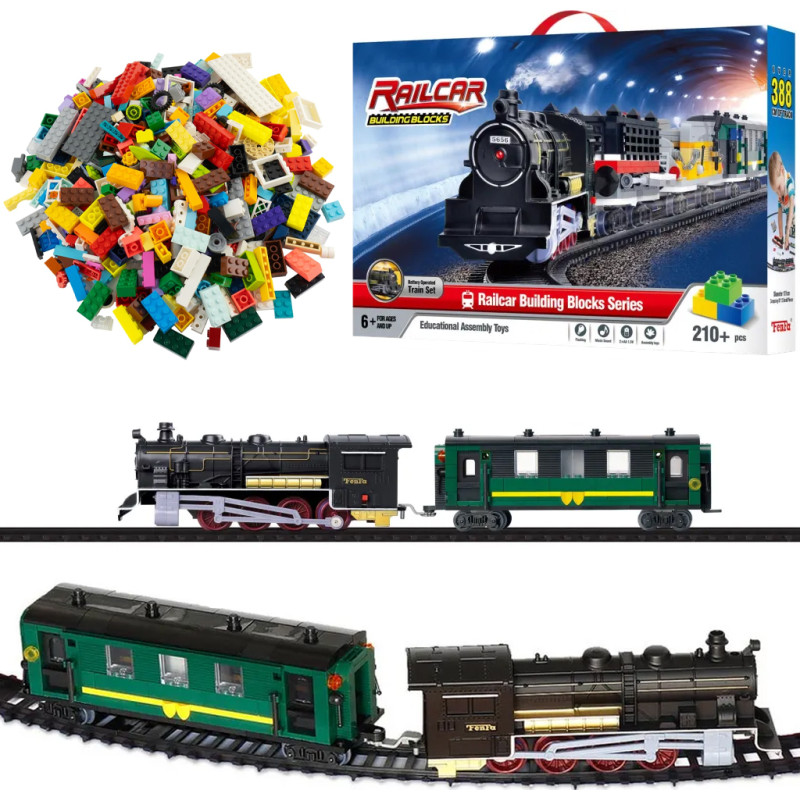 KOLEJKA WAGONY Z KLOCKÓW BATERIE +120 EL