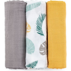 Petite&Mars 415360 Zestaw pieluszek z muślinu bambusowego 3 szt 68x68 cm Ochre Leaves