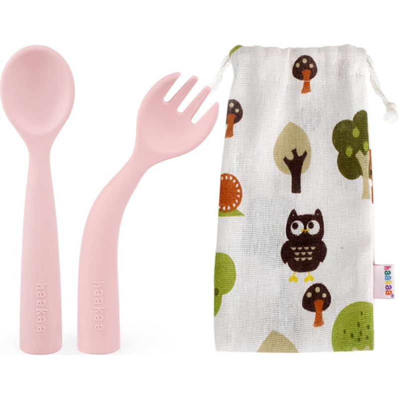 Haakaa Elastīgo silikona galda piederumu komplekts Haaka Bendy Silicone Cutlery Set - Blush