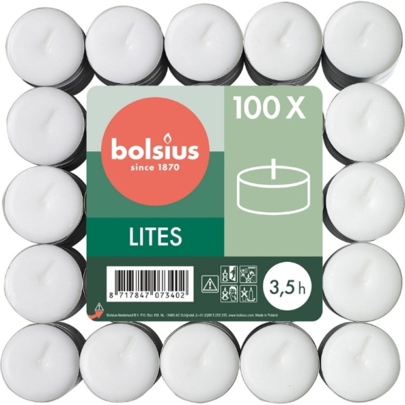 Bolsius Чайные свечи, 100 шт., белые.