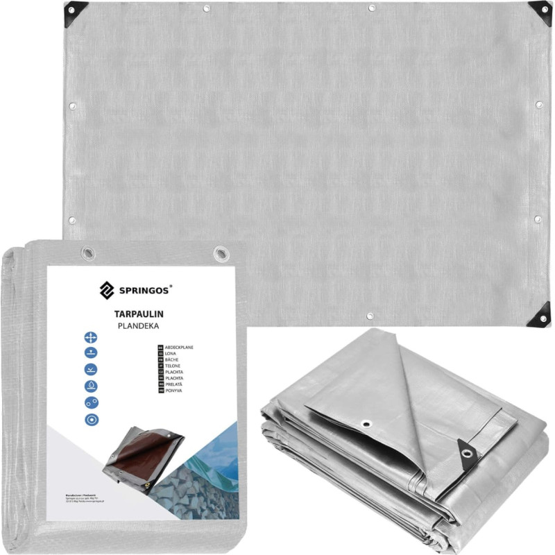 Springos Садовый брезент 6x4 м, 130 г/м2, усиленная защитная пленка для автомобиля, серый