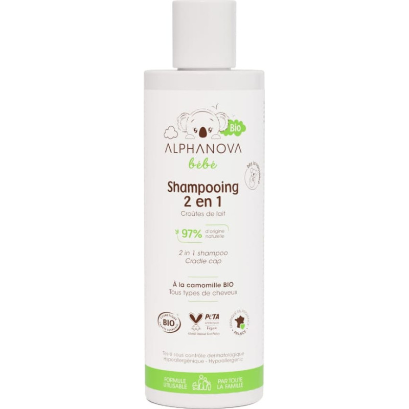 Alphanova BEBE мягкий шампунь без слёз для профилактики и удаления себорейных корочек у младенцев с успокаивающей ромашкой и ароматом цветков ап