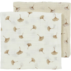 Meyco Baby muslīnu autiņu komplekts Ginkgo Offwhite/Soft sand (2 gab., 70x70 cm)