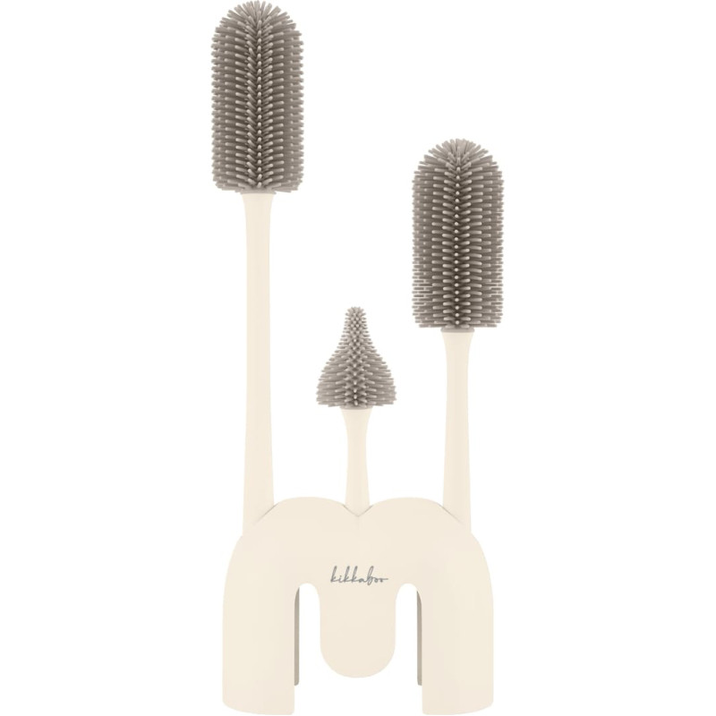 Silicone bottle brush set 3 pcs with holder Platinum Silicone Sand