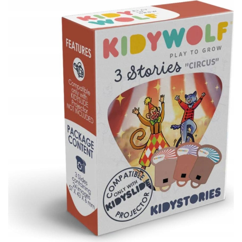Kidywolf story set Circus, 3 stories for KIDYSLIDE projector, KIDYSTORIES-CI