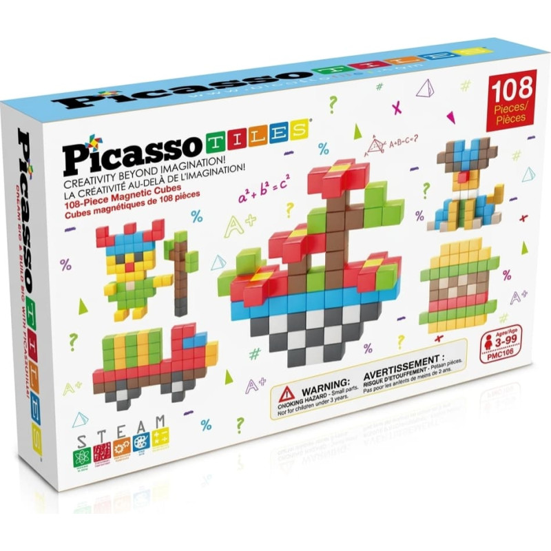 Picasso Tiles Magnetic Construction Set Magnetic Cubes 108 pcs, PMC108