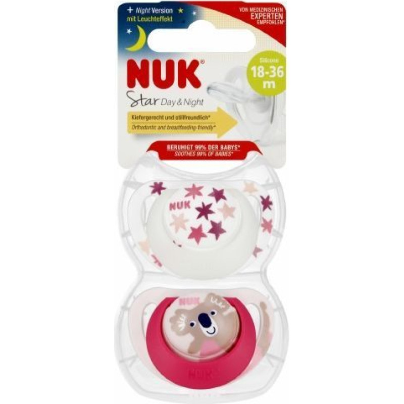 NUK 1940 STAR DAY & NIGHT SILICONE TEAT 18-36 2PCS/BOX 539427, 177179