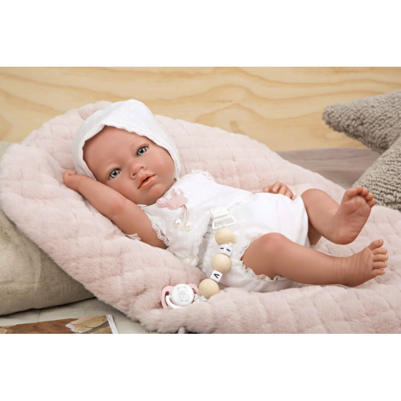 Arias Reborn doll with white clothing, girl, 38 cm