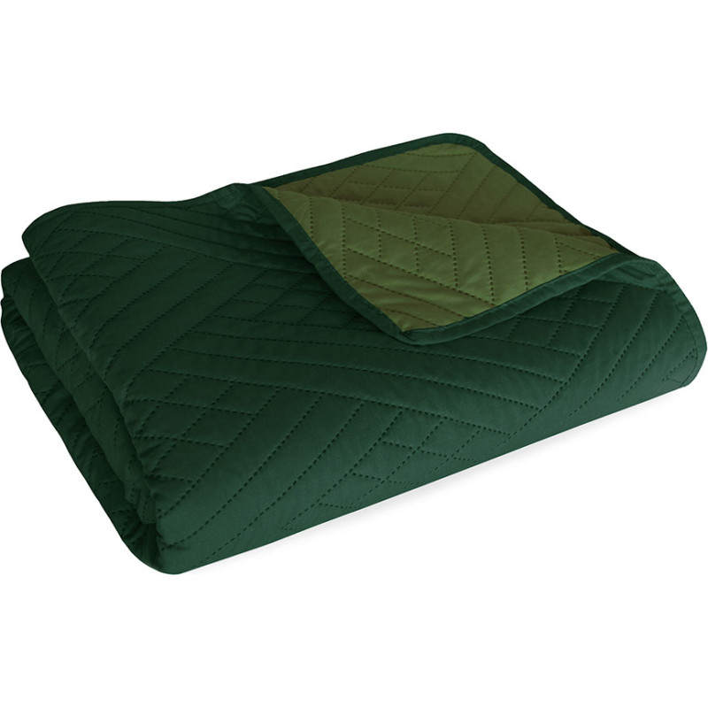 BEDSPREAD 220X240 SOLID COLOR REVERSIBLE BEDDO 004 GREEN-BOTTLE GRID