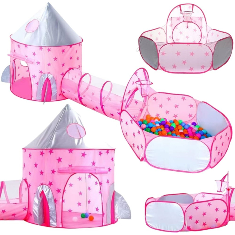 Woopie палатка 3 в 1 XXL Замок принцессы – домик, туннель, сухой бассейн