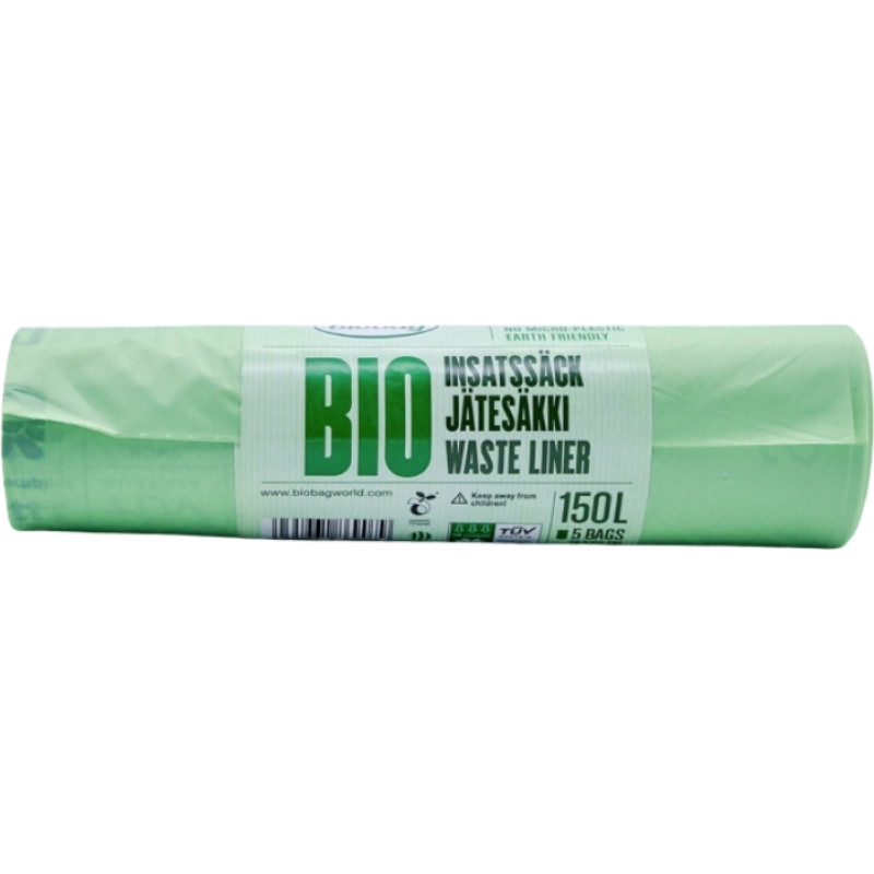 Biobag Компостируемые мусорные пакеты BioBag 125/150 л (5 шт. в рулоне) 35 мкр. 75 x 115 см зеленые