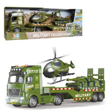 Heli ja valgusega sõjaväe treiler koos tanki ja helikopteriga 55 cm