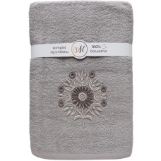 RĘCZNIK KPL.MARIBELLA 3 SZT./30X50/50X100/70X140/ FROTTE HAFT 002 SŁONECZNIK JASNY SZARY