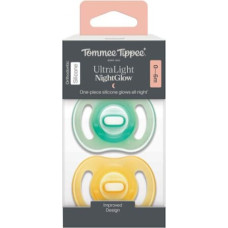 Tommee Tippee silicone soothers NIGHT GLOW ULTRALIGHT, 0-6 m., 2 pcs., 433804