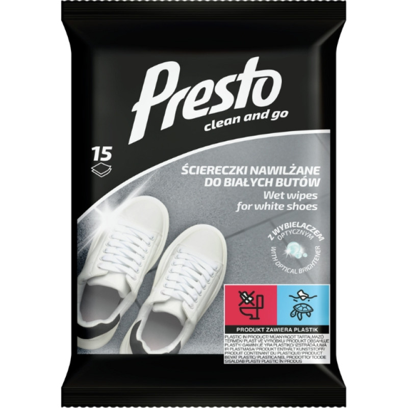 Presto Салфетки влажные для чистки белой обуви 15 шт.