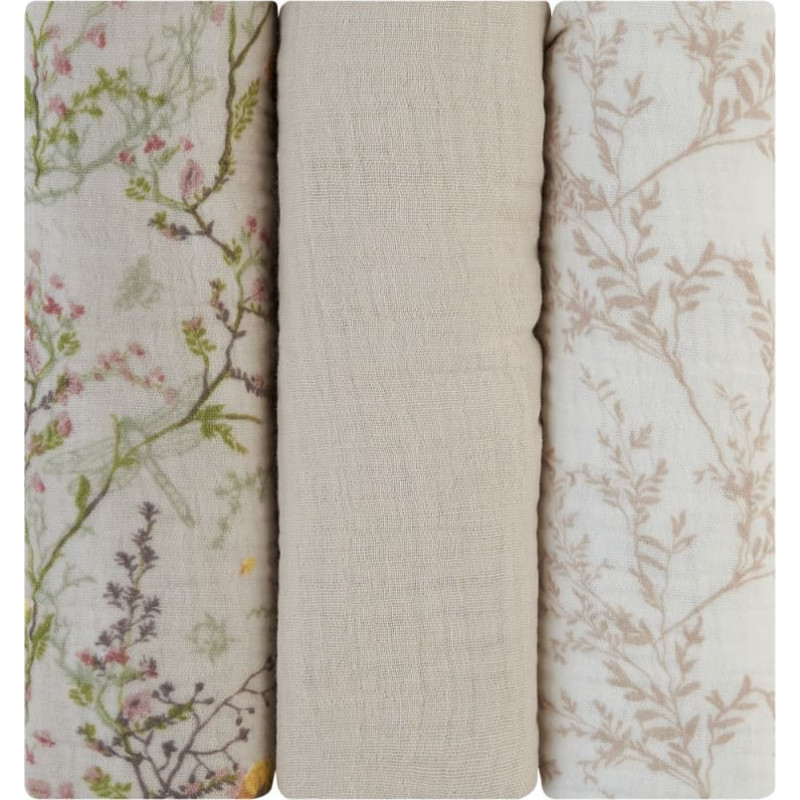 Muslin swaddle set 3 pcs 75x75 cm Secret Garden Beige