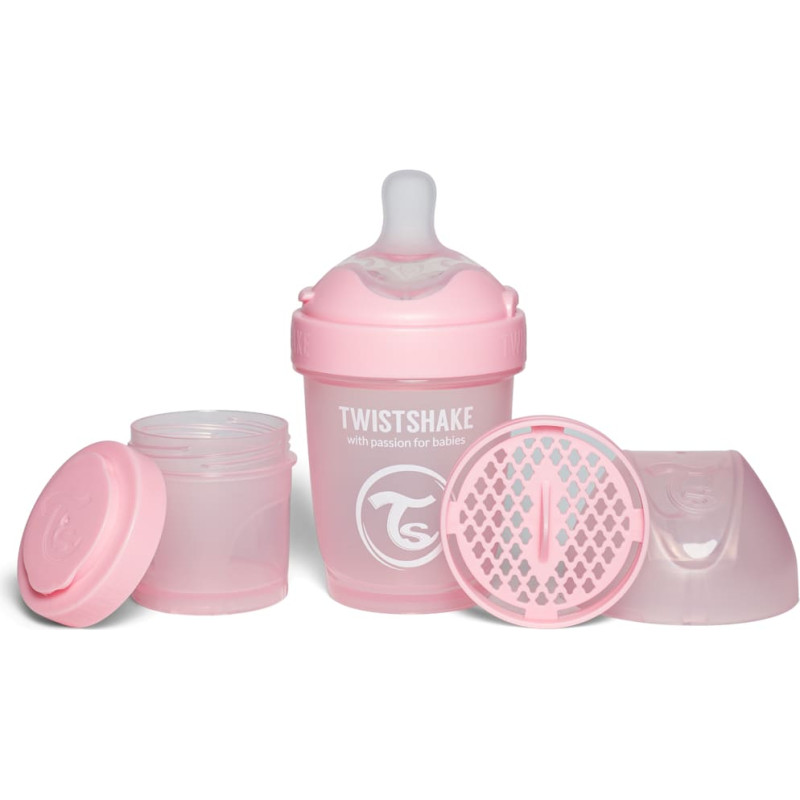 Twistshake Pro Double Anti-Colic Feeding Bottle 180ml Pastel Pink 79008