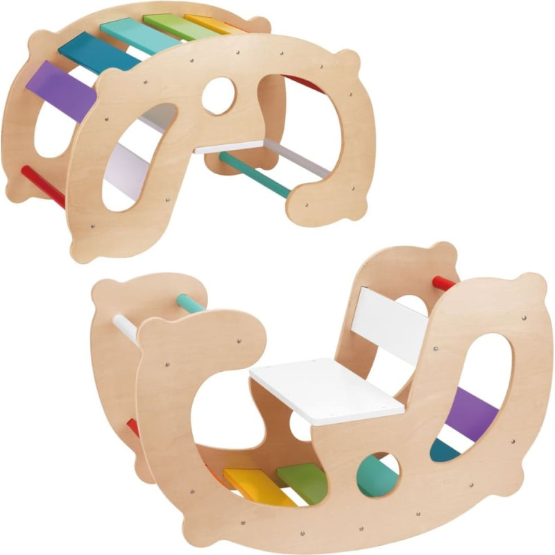 Woopie GREEN Drewniany Tęczowy Bujak i Mostek 2w1 Montessori FSC