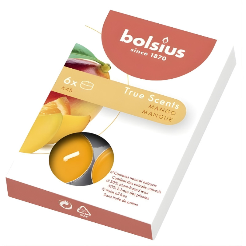 Bolsius Ароматические чайные свечи. 6 шт. True Scents, манго.
