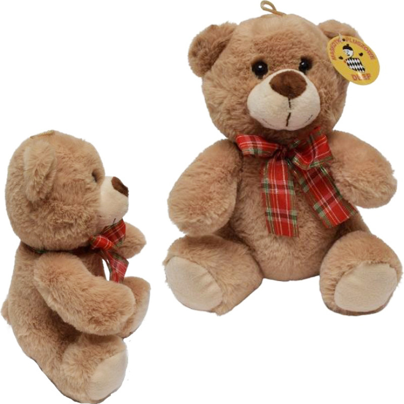 MIŚ BEŻOWY Z KOKARDĄ W KRATĘ