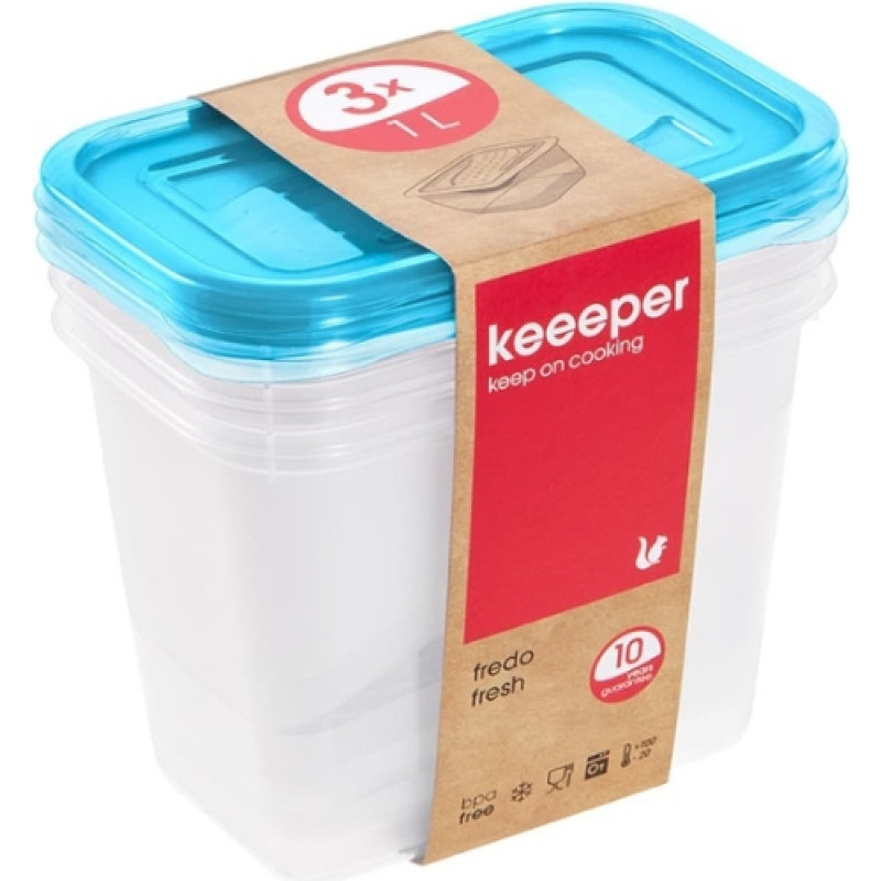 Keeeper Набор пищевых контейнеров прямоугольных 3x1л Fredo "Fresh" прозрачный/голубой