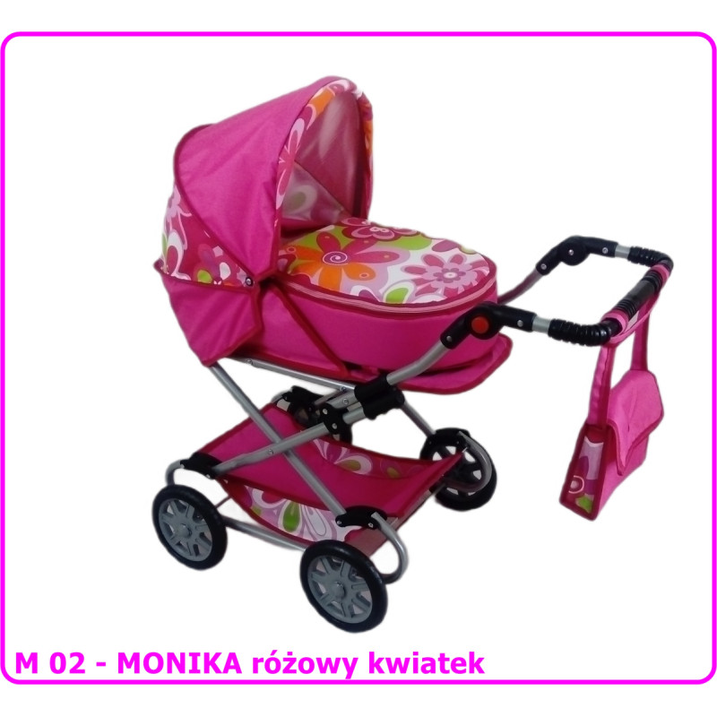 Minikid Wózek dla lalek głęboko-spacerowy MONIKA M02 różowy kwiatek