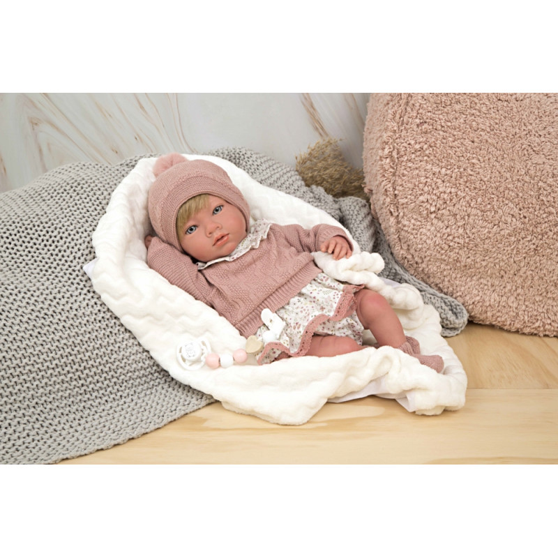 Arias Reborn doll in rose coloured clothing, 40 cm