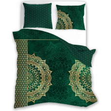 BEDDING SET 140X200+70X90 PURE SATEEN MANDALA 002 GREEN SATIN COTTON.