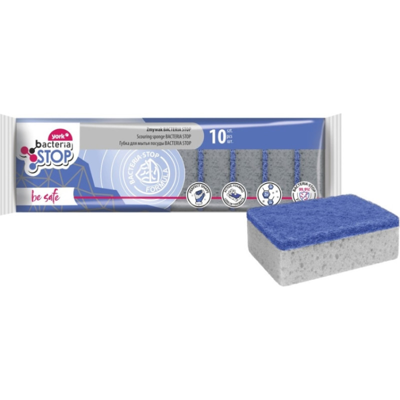 York Губка для мытья посуды БАКТЕРИИ-СТОП 10 шт.