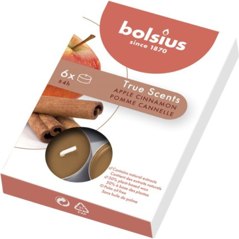 Bolsius Ароматические чайные свечи. 6 шт. True Scents яблоко корица