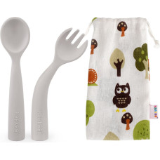 Haakaa Elastīgo silikona galda piederumu komplekts Haaka Bendy Silicone Cutlery Set - Suva Grey