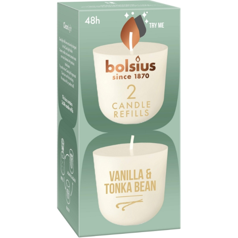 Bolsius Набор сменных свечей Candles Clean Light, 2 шт., ваниль и бобы тонка.