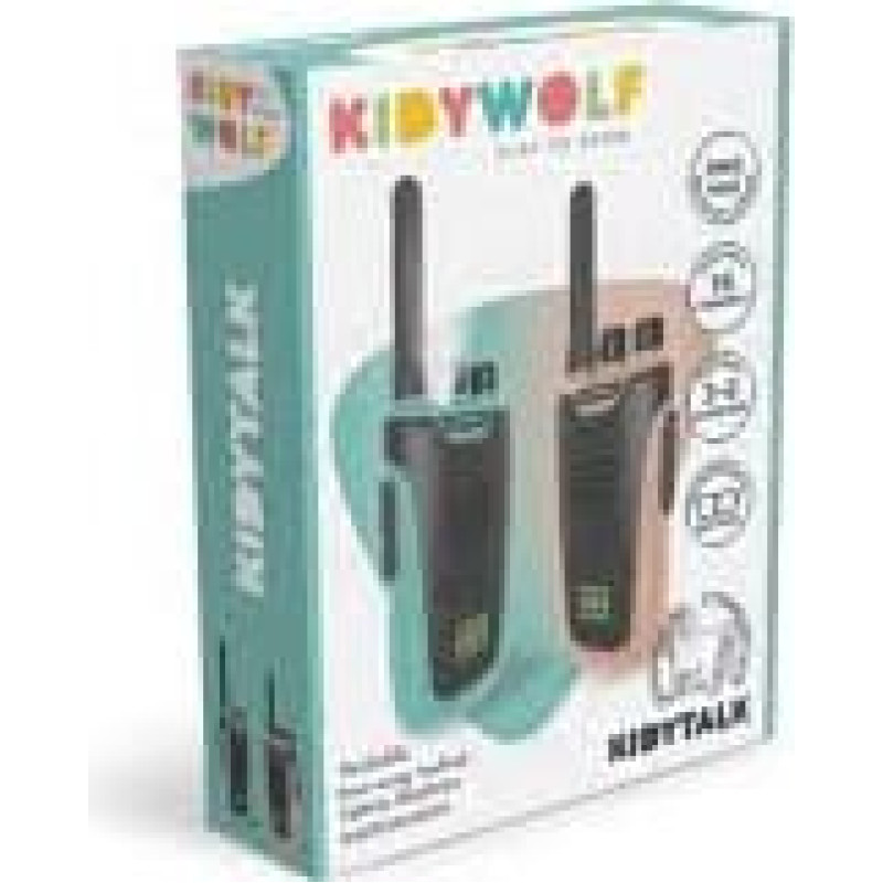 Kidywolf two-way radio set for kids and adults, sand/turquoise, up to 6 km, KIDYTALK-NC