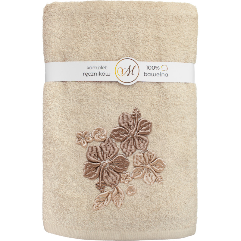RĘCZNIK KPL.MARIBELLA 3 SZT./30X50/50X100/70X140/ FROTTE HAFT 004 HIBISKUS MIGDAŁOWY