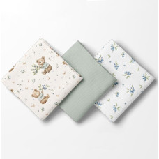 Bocioland 3022 MUSLIN DIAPERS 70X70 3-PACK GREEN BL302