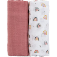 Petite&Mars 417362 Zestaw otulaczy z muślinu bambusowego 2 szt Misty Rose Rainbows 120x120 cm