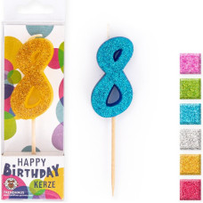 Trendhaus Birthday Fun - Цифровая свеча с блестками - 8 (разные цвета) (8.8 cm)